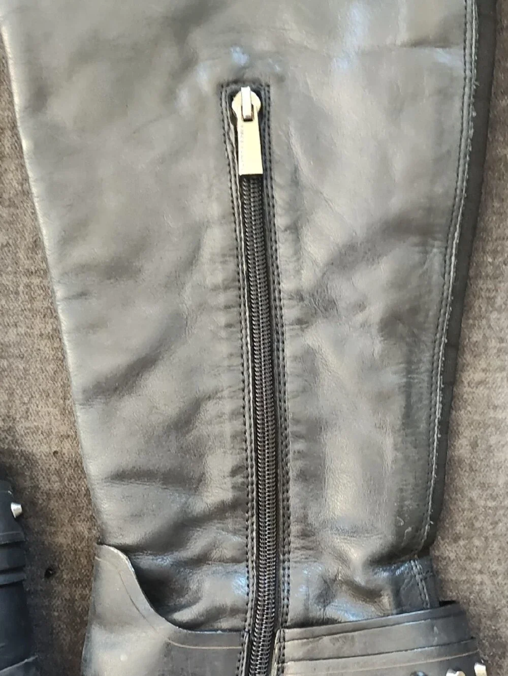Vince Camuto Black Leather Over-the-Knee Boots with Stud and Buckle Detail